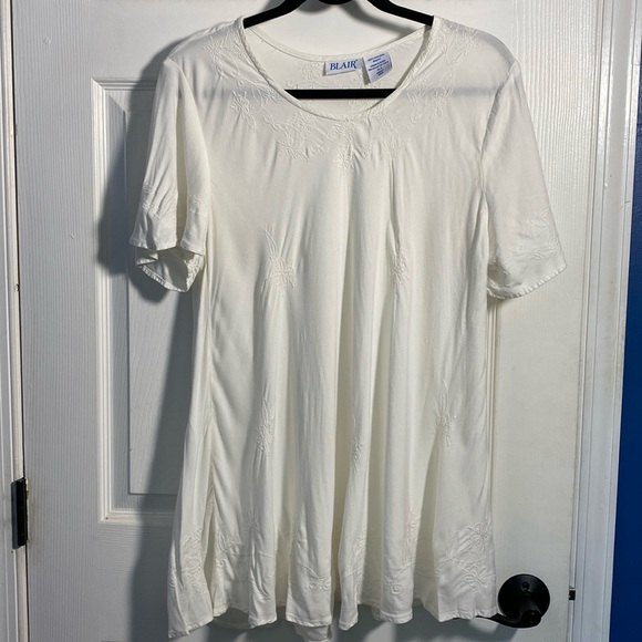 Blair Tops - Blair Tunic Short Sleeve Embroidered Top, White, XL